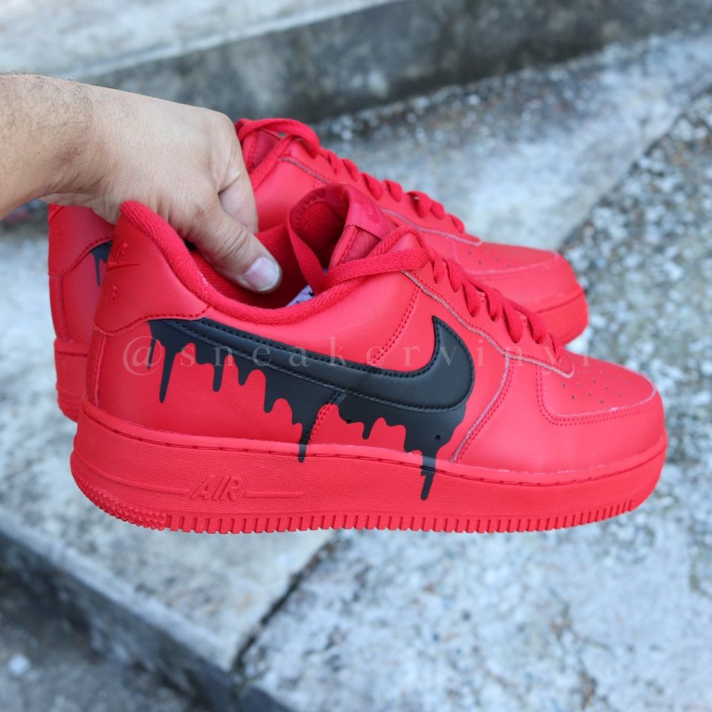 Nike Air Force 1 Low All RED Black Drip Custom - Picture 11 of 12